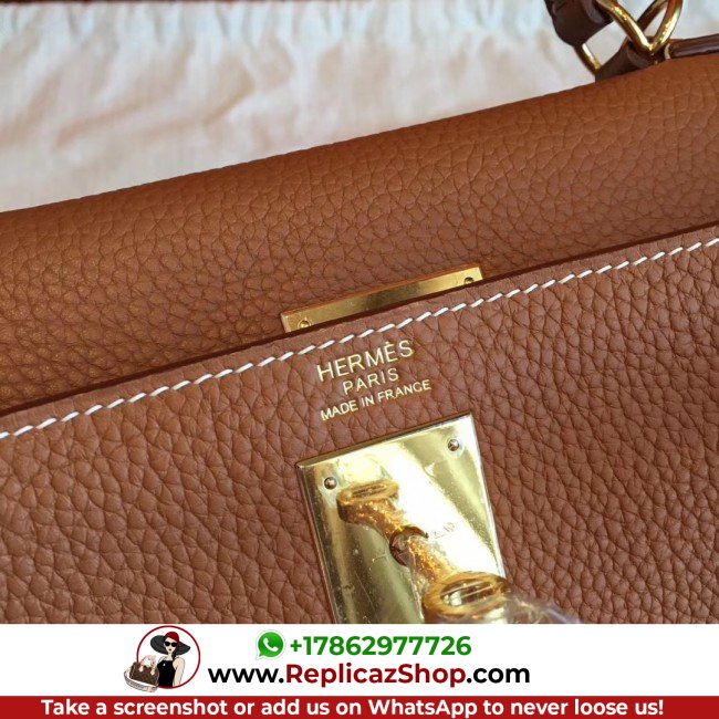 Hermes Gold Clemence Kelly Retourne 28cm Lushentic AAAAA Grade Replica - Image 6