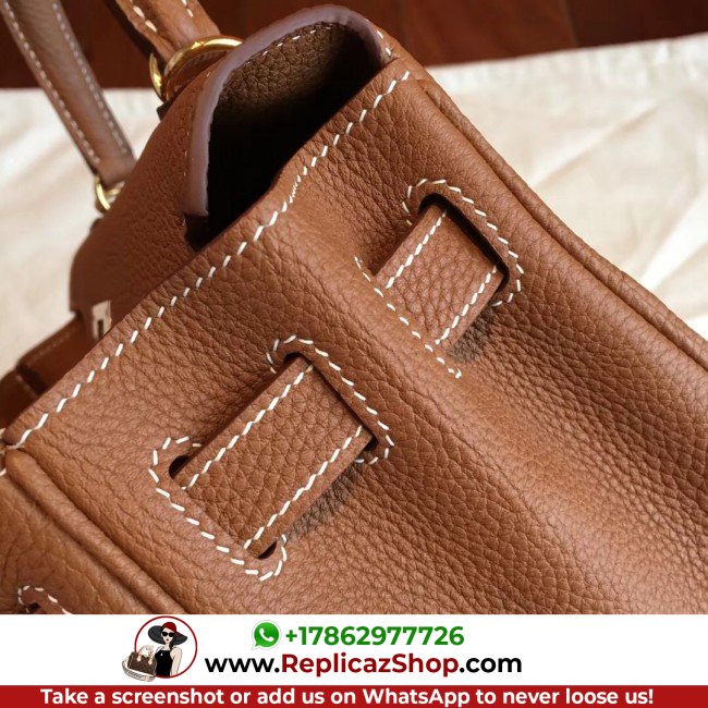 Hermes Gold Clemence Kelly Retourne 28cm Lushentic AAAAA Grade Replica - Image 7