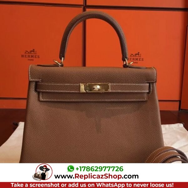 Hermes Gold Clemence Kelly Retourne 28cm Lushentic AAAAA Grade Replica
