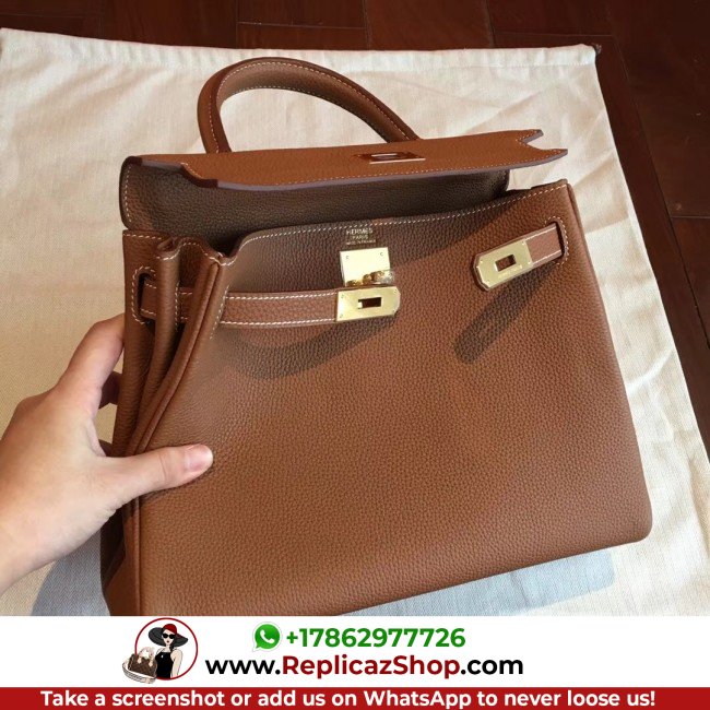 Hermes Gold Clemence Kelly Retourne 28cm Lushentic AAAAA Grade Replica - Image 8