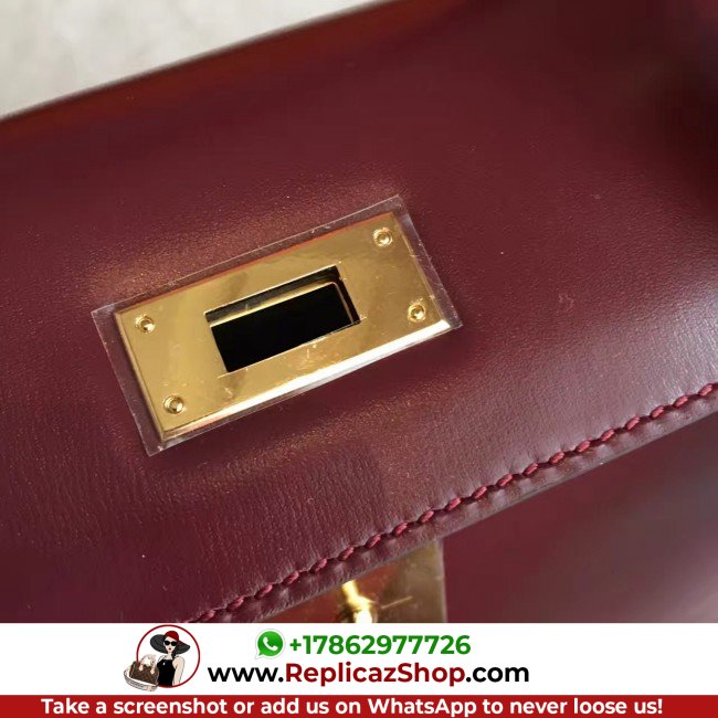 Hermes Bordeaux Box Kelly Retourne 28cm Lushentic AAAAA Grade Replica - Image 3