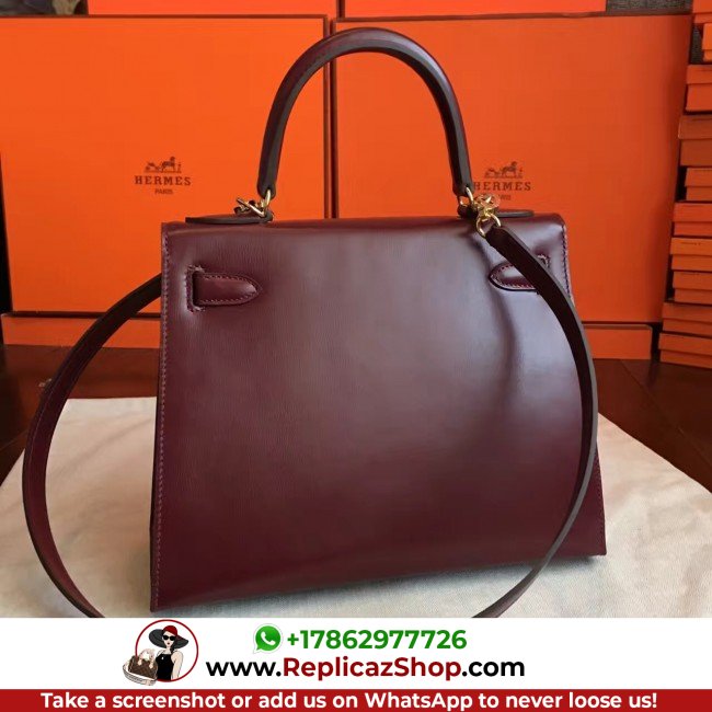 Hermes Bordeaux Box Kelly Retourne 28cm Lushentic AAAAA Grade Replica - Image 5