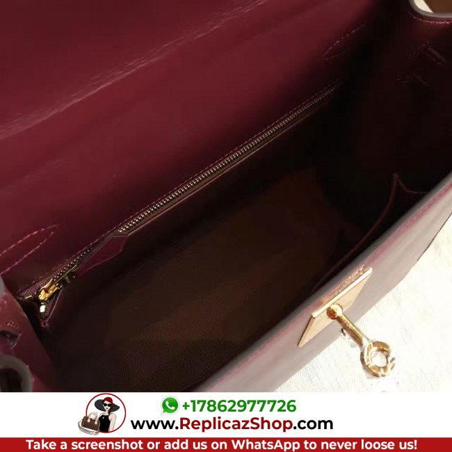 Hermes Bordeaux Box Kelly Retourne 28cm Lushentic AAAAA Grade Replica - Image 7