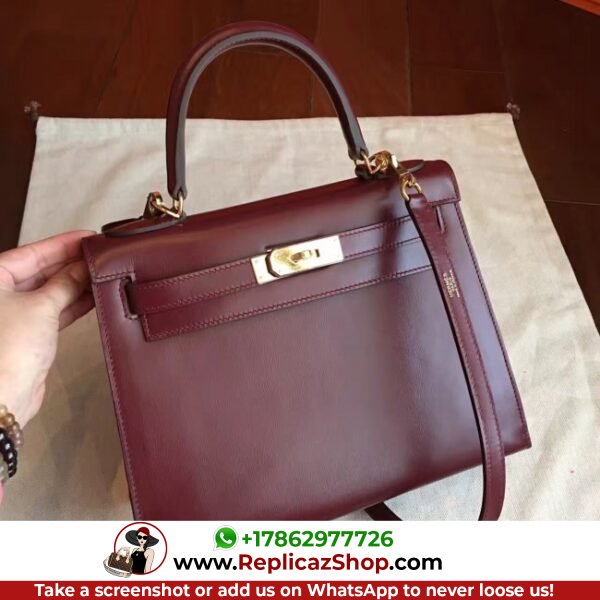 Hermes Bordeaux Box Kelly Retourne 28cm Lushentic AAAAA Grade Replica
