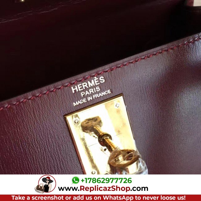 Hermes Bordeaux Box Kelly Retourne 28cm Lushentic AAAAA Grade Replica - Image 9