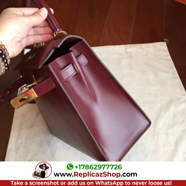 Hermes Bordeaux Box Kelly Retourne 28cm Lushentic AAAAA Grade Replica - Image 10