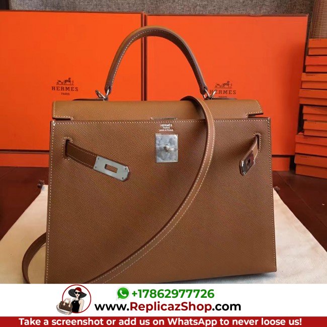 Hermes Brown Epsom Kelly 32cm Sellier Lushentic AAAAA Grade Replica - Image 7