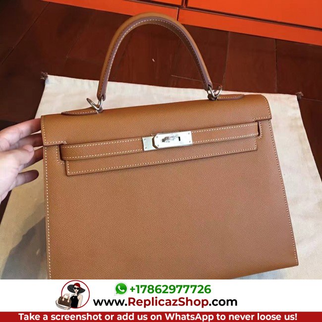 Hermes Brown Epsom Kelly 32cm Sellier Lushentic AAAAA Grade Replica - Image 8