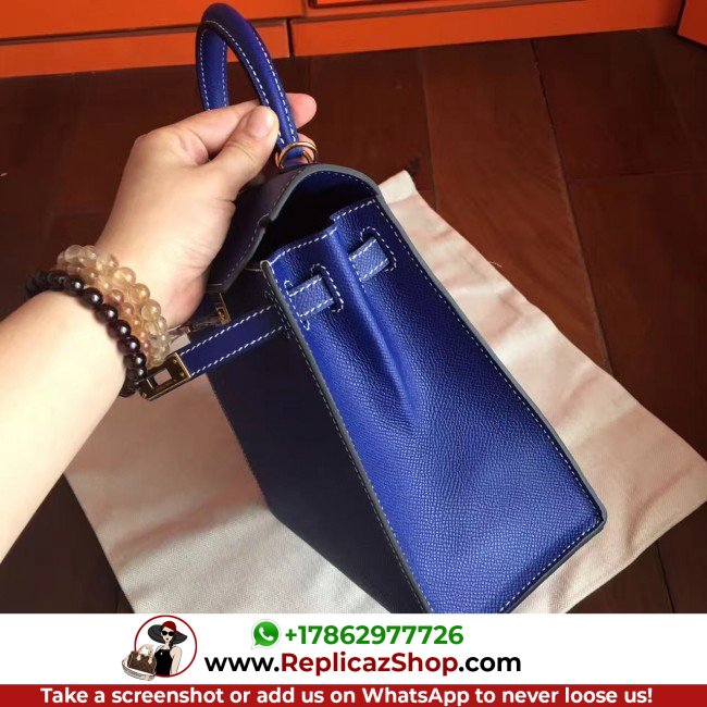 Hermes Electric Blue Epsom Kelly 25cm Sellier Lushentic AAAAA Grade Replica - Image 9