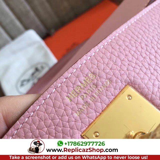 Hermes Pink Clemence Kelly Retourne 28cm Lushentic AAAAA Grade Replica - Image 5