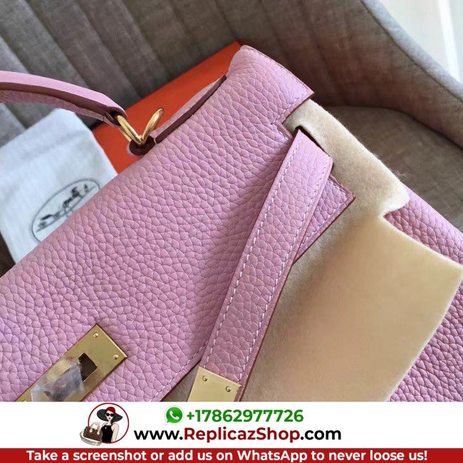 Hermes Pink Clemence Kelly Retourne 28cm Lushentic AAAAA Grade Replica - Image 7