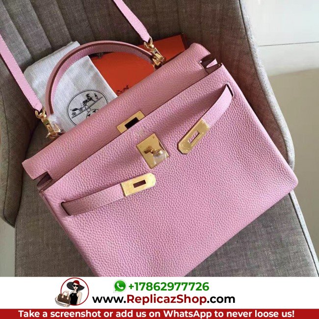 Hermes Pink Clemence Kelly Retourne 28cm Lushentic AAAAA Grade Replica