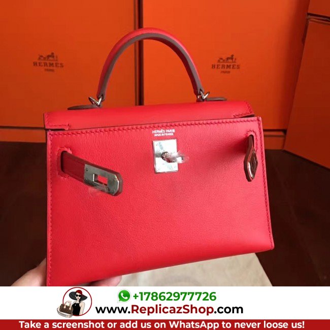 Hermes Red Swift Kelly Mini II 20cm Lushentic AAAAA Grade Replica - Image 9