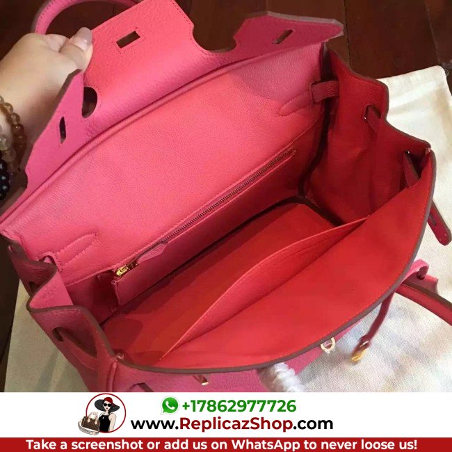 Hermes Rose Lipstick Clemence Birkin 25cm Lushentic Grade Replica - Image 4