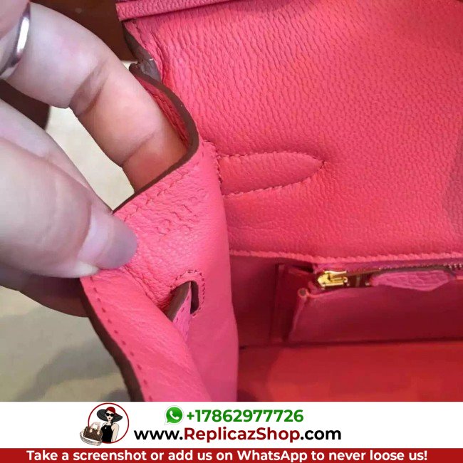Hermes Rose Lipstick Clemence Birkin 25cm Lushentic Grade Replica - Image 5