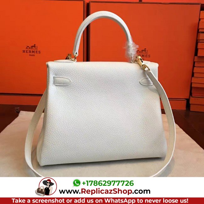 Hermes White Clemence Kelly Retourne 28cm Lushentic AAAAA Grade Replica - Image 3