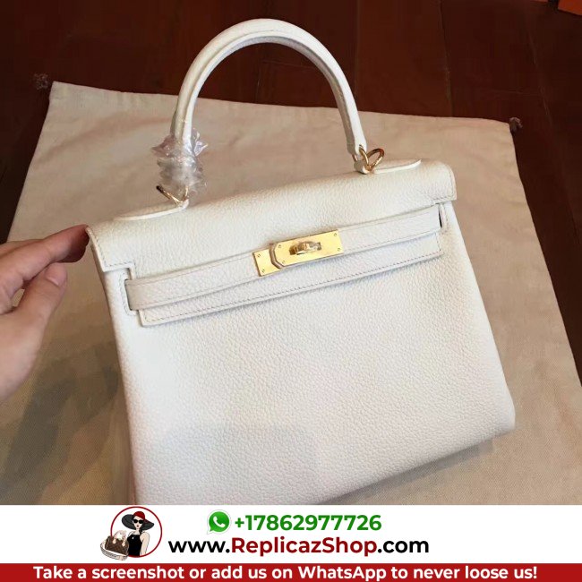 Hermes White Clemence Kelly Retourne 28cm Lushentic AAAAA Grade Replica - Image 4