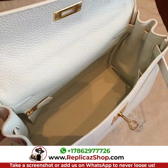 Hermes White Clemence Kelly Retourne 28cm Lushentic AAAAA Grade Replica - Image 5