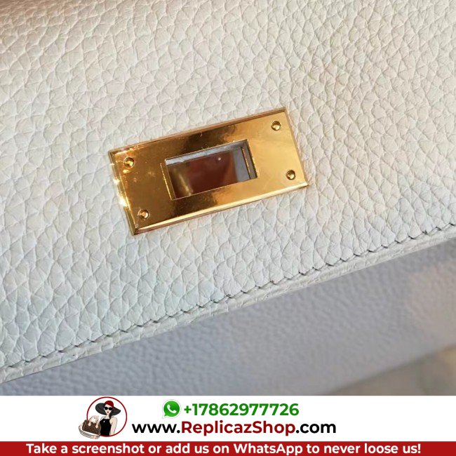 Hermes White Clemence Kelly Retourne 28cm Lushentic AAAAA Grade Replica - Image 7