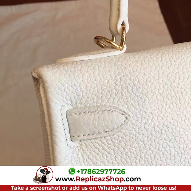 Hermes White Clemence Kelly Retourne 28cm Lushentic AAAAA Grade Replica - Image 8