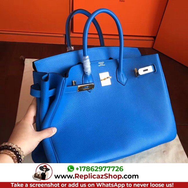 Hermes Blue Hydar Clemence Birkin 35cm Lushentic AAAAA Grade Replica - Image 4