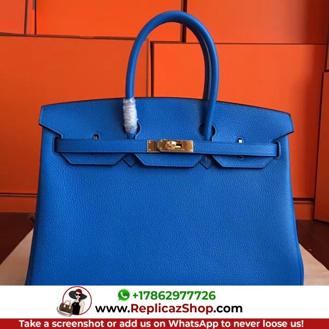Hermes Blue Hydar Clemence Birkin 35cm Lushentic AAAAA Grade Replica