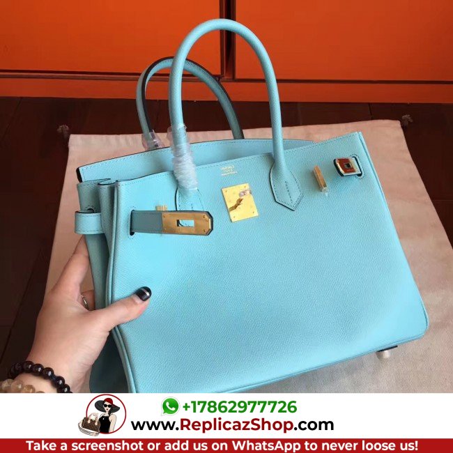 Hermes Blue Atoll Epsom Birkin 35cm Lushentic AAAAA Grade Replica - Image 4