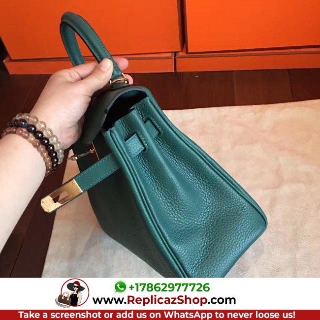 Hermes Malachite Clemence Kelly Retourne 28cm Lushentic AAAAA Grade Replica - Image 5