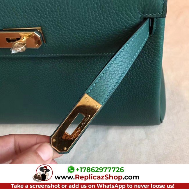 Hermes Malachite Clemence Kelly Retourne 28cm Lushentic AAAAA Grade Replica - Image 7