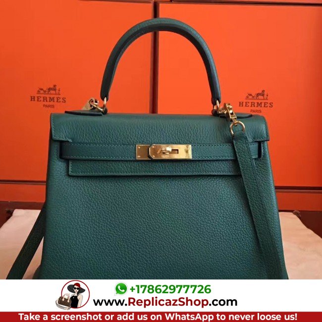 Hermes Malachite Clemence Kelly Retourne 28cm Lushentic AAAAA Grade Replica