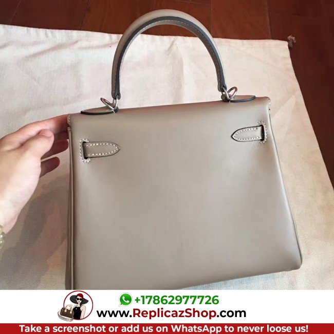 Hermes Grey Swift Kelly 25cm Retourne Lushentic AAAAA Grade Replica - Image 4