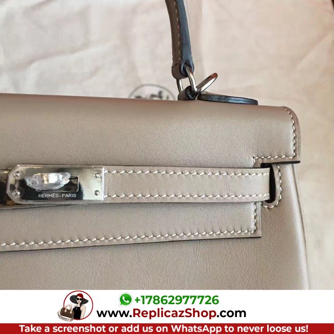 Hermes Grey Swift Kelly 25cm Retourne Lushentic AAAAA Grade Replica - Image 8