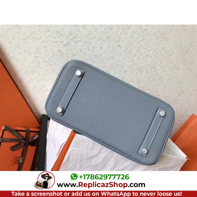 Hermes Blue Lin Clemence Birkin 25cm Lushentic Grade Replica - Image 4