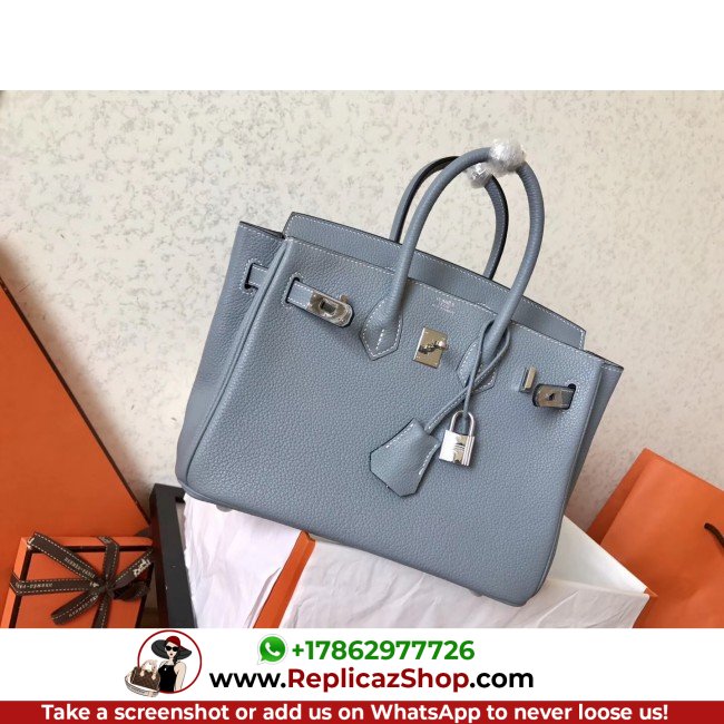 Hermes Blue Lin Clemence Birkin 25cm Lushentic Grade Replica - Image 5