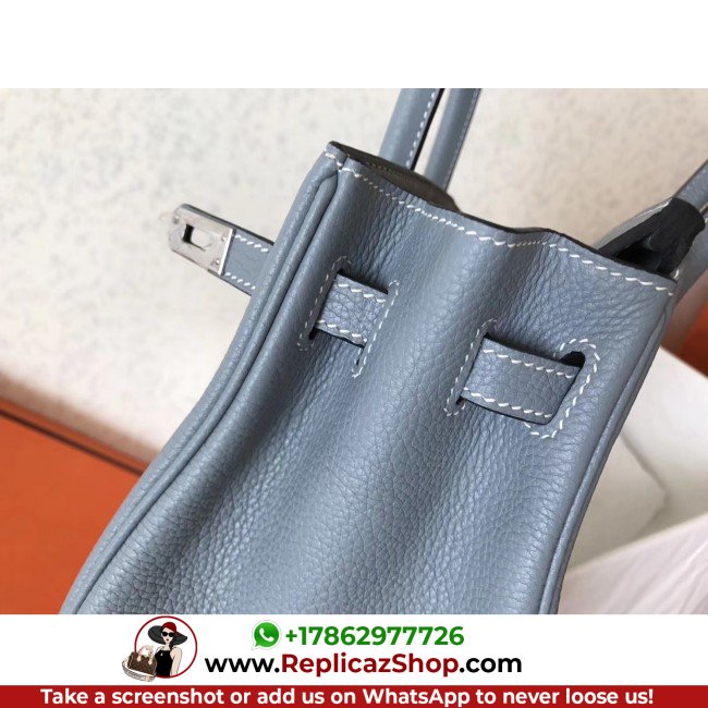 Hermes Blue Lin Clemence Birkin 25cm Lushentic Grade Replica - Image 6