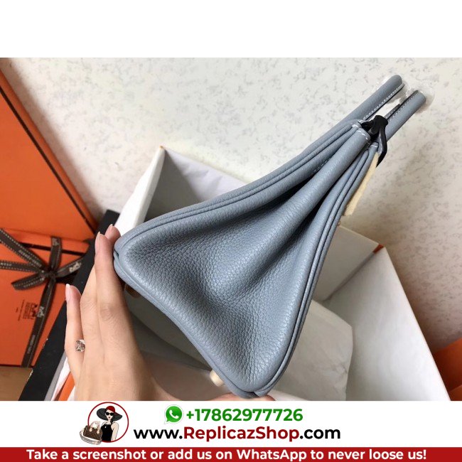 Hermes Blue Lin Clemence Birkin 25cm Lushentic Grade Replica - Image 7