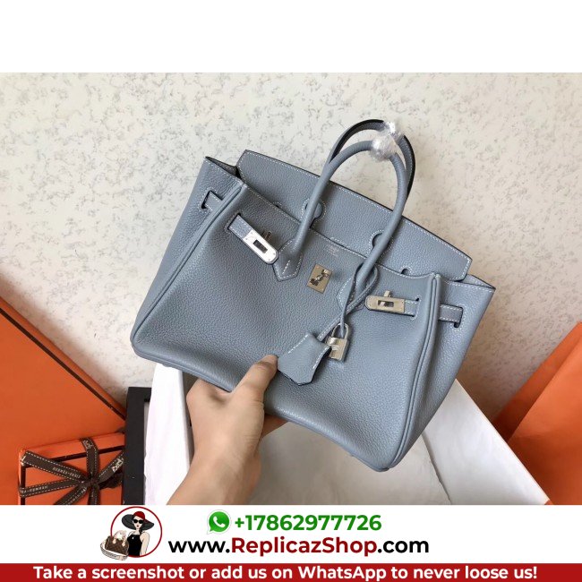Hermes Blue Lin Clemence Birkin 25cm Lushentic Grade Replica - Image 9