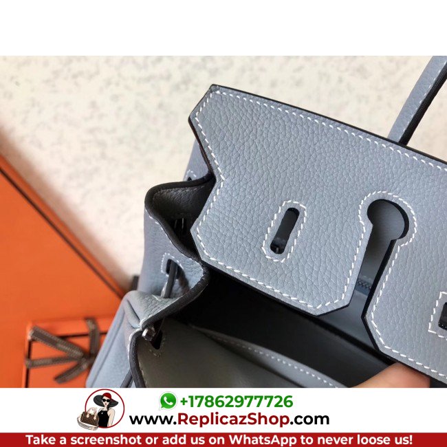 Hermes Blue Lin Clemence Birkin 25cm Lushentic Grade Replica - Image 2