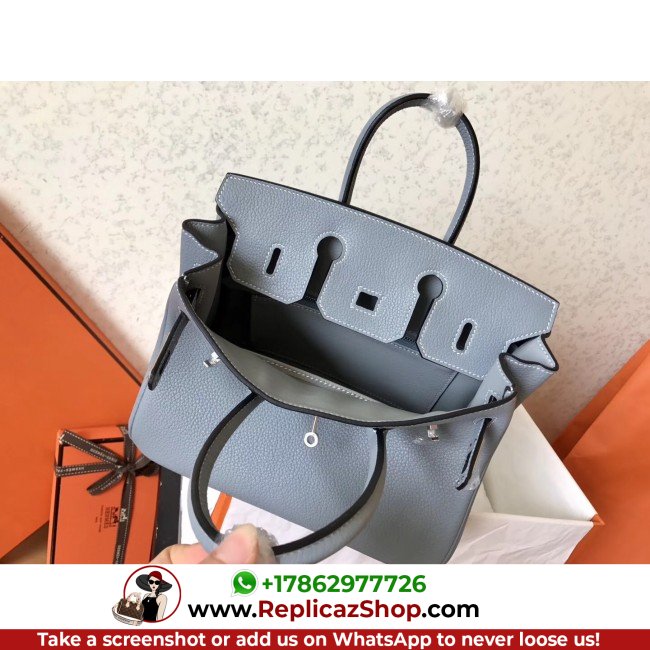 Hermes Blue Lin Clemence Birkin 25cm Lushentic Grade Replica - Image 10