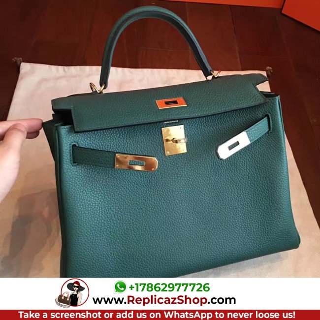 Hermes Malachite Clemence Kelly Retourne 32cm Lushentic AAAAA Grade Replica - Image 5