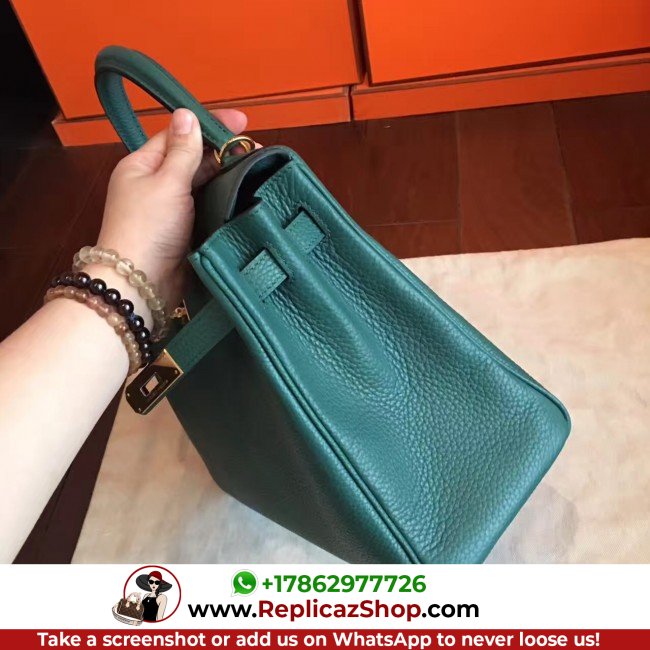 Hermes Malachite Clemence Kelly Retourne 32cm Lushentic AAAAA Grade Replica - Image 6