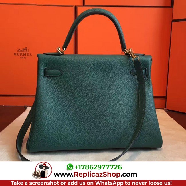 Hermes Malachite Clemence Kelly Retourne 32cm Lushentic AAAAA Grade Replica - Image 8