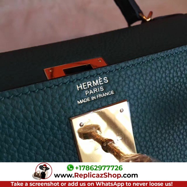 Hermes Malachite Clemence Kelly Retourne 32cm Lushentic AAAAA Grade Replica - Image 9