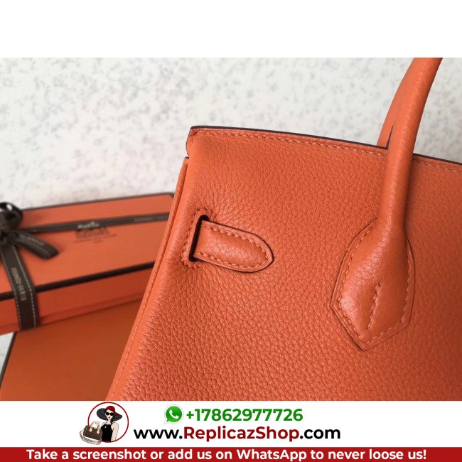 Hermes Orange Clemence Birkin 25cm Lushentic AAAAA Grade Replica - Image 3