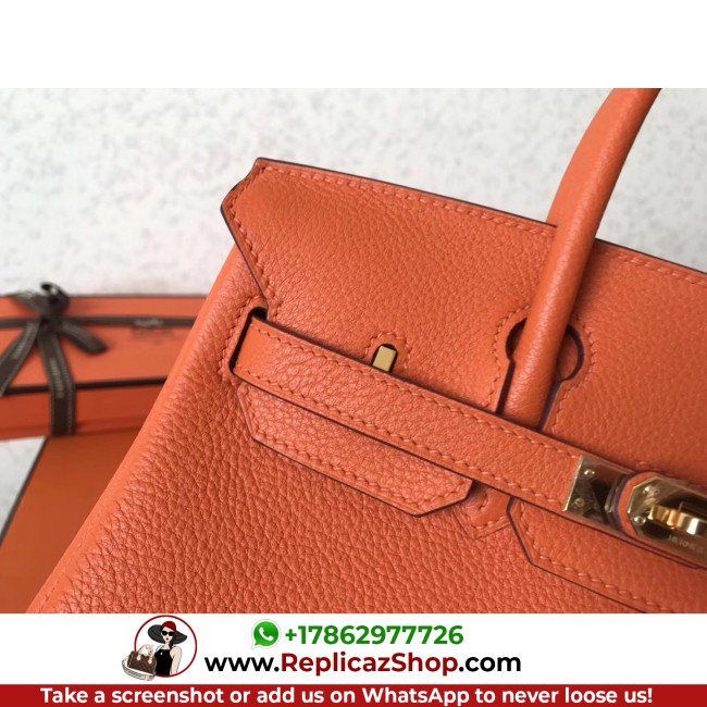 Hermes Orange Clemence Birkin 25cm Lushentic AAAAA Grade Replica - Image 6