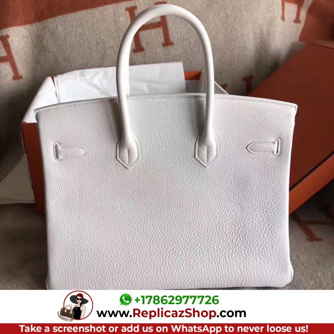 Hermes White Clemence Birkin 30cm Lushentic AAAAA Grade Replica - Image 7
