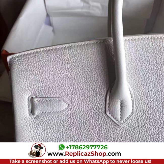 Hermes White Clemence Birkin 30cm Lushentic AAAAA Grade Replica - Image 9