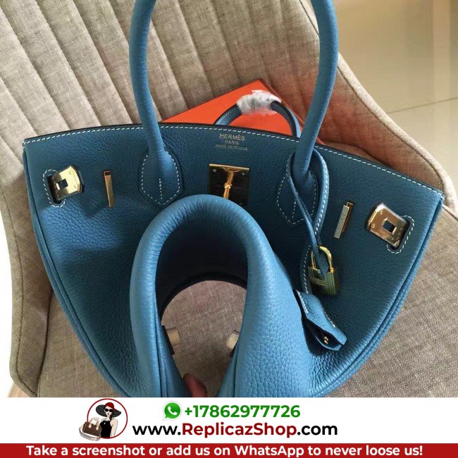 Hermes Blue Jean Clemence Birkin 35cm Lushentic AAAAA Grade Replica - Image 9