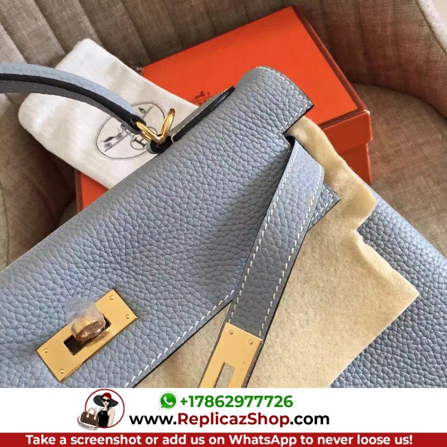Hermes Blue Lin Clemence Kelly Retourne 32cm Lushentic AAAAA Grade Replica - Image 5