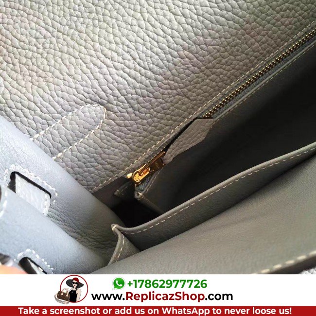 Hermes Blue Lin Clemence Kelly Retourne 32cm Lushentic AAAAA Grade Replica - Image 9